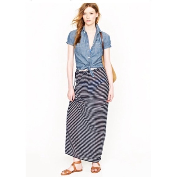 J. Crew Maxi Striped Long Jersey Skirt Navy Blue White Size XXS J.crew Summer - Picture 3 of 11